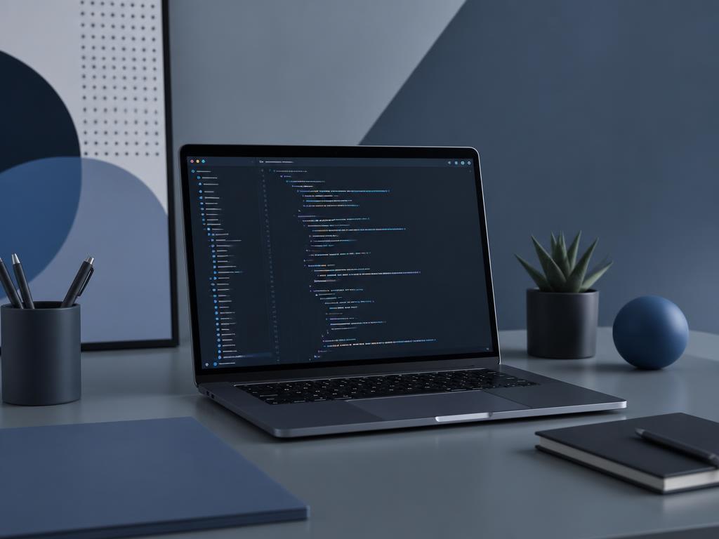 Modern web development workspace with code on a laptop screen